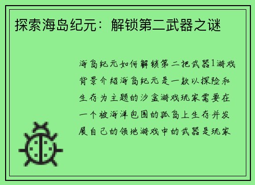 探索海岛纪元：解锁第二武器之谜